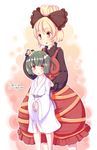  :o blonde_hair blush bow breasts cross_eyed dress furim green_hair hair_bobbles hair_bow hair_bun hair_ornament hair_up hands_together highres kisume kurodani_yamame large_breasts long_sleeves looking_down multiple_girls nervous red_eyes robe sash short_hair small_breasts touhou two_side_up 