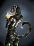  anthro butt clothed clothing collar feline fire looking_at_viewer lunakia magic male mammal rubber solo standing 