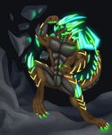  abs anthro bakari glowing glowing_eyes horn hybrid male muscular nude reptile scalie solo standing 