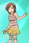  annoyed artist_request bare_arms foreshortening futsuu_no_joshikousei_ga_locodol_yattemita hammer legs medium_breasts solo tank_top usami_nanako weapon yellow_skirt 