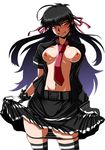  belt black_hair breasts dress drifters easy easy_(drifters) hiroka large_breasts long_hair panty red_eyes socks tie torn_clothes 