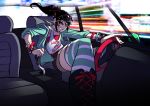  1girl black_hair boots car disney glasses ground_vehicle motor_vehicle ryuusei_(mark_ii) solo striped striped_legwear thighhighs vanellope_von_schweetz wreck-it_ralph 