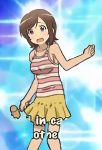  annoyed artist_request bare_arms foreshortening futsuu_no_joshikousei_ga_locodol_yattemita hammer legs medium_breasts solo tank_top usami_nanako weapon yellow_skirt 