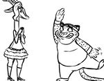  2016 antelope anthro benjamin_clawhauser black_and_white bracelet cheetah clothed clothing disney duo exercise feline female footwear gazelle gazelle_(zootopia) headband high_heels horn inkyfrog jewelry male mammal monochrome shoes simple_background white_background wristband zootopia 