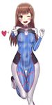  1nilla' ;d animal_print bangs blue_bodysuit blush bodypaint bodysuit bracer breasts brown_eyes brown_hair bunny_print cameltoe covered_nipples cowboy_shot d.va_(overwatch) eyebrows_visible_through_hair eyelashes facepaint facial_mark gloves groin hands_up heart high_collar highres index_finger_raised leg_up long_hair long_sleeves looking_to_the_side medium_breasts nipples no_headwear one_eye_closed open_mouth overwatch painted_clothes pauldrons pilot_suit pointing pointing_at_viewer ribbed_bodysuit see-through sheer_bodysuit shoulder_pads simple_background skin_tight skindentation smile solo spoken_heart standing standing_on_one_leg stomach straddling teeth thigh_gap thighhighs tongue whisker_markings white_background white_gloves white_legwear 