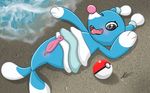  2016 animal_genitalia beach blue_body blush brionne cute digital_media_(artwork) fangs feral hi_res looking_at_viewer male mammal marine nintendo nude open_mouth outside penis pink_nose pinniped pok&eacute;ball pok&eacute;mon presenting seal seaside smile solo tongue video_games water zekromlover 