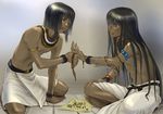  2boys ancient_egypt artist_request black_hair dark_skin egyptian jewelry long_hair multiple_boys original topless 