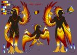  anthro avian bakari bird feathered_wings feathers feral looking_at_viewer male model_sheet nude phoenix solo standing wings 
