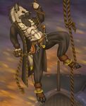  anthro bakari beard canine clothed clothing facial_hair fur hair looking_at_viewer male mammal navel pirate smile solo 