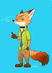  2016 anthro canine cigarette clothed clothing collar disney fox fur green_eyes male mammal necktie neutral_expression nick_wilde shirt shock_collar smoking solo swetpot zootopia 