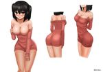  :o alternate_costume arms_behind_back ass bare_shoulders black_hair blush breasts brown_eyes collarbone from_behind head_out_of_frame highres kantai_collection kinnan leaning_forward long_sleeves looking_at_viewer md5_mismatch medium_breasts multiple_views naked_sweater off-shoulder_sweater open_mouth red_sweater sendai_(kantai_collection) short_hair shoulder_blades simple_background standing sweater thigh_gap two_side_up white_background 