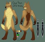  anthro bakari balls canine fur looking_at_viewer male mammal melee_weapon model_sheet nude solo standing sword weapon 