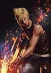  belt blonde_hair final_fantasy final_fantasy_xv fingerless_gloves gloves male_focus penguin_frontier prompto_argentum solo spiked_hair sweat weapon 