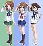  :d arm_behind_back bangs black_legwear blouse blue_eyes blue_skirt blush brown_eyes brown_footwear brown_hair full_body girls_und_panzer green_skirt hair_ribbon high_school_fleet highres loafers long_sleeves looking_at_viewer miniskirt misaki_akeno miyafuji_yoshika multicolored multicolored_background multiple_girls navy_blue_legwear neckerchief nishizumi_miho no_socks ooarai_school_uniform open_mouth pleated_skirt ribbon salute school_swimsuit school_uniform serafuku shoes short_hair short_sleeves short_twintails skirt smile socks standing strike_witches swimsuit swimsuit_under_clothes take_shinobu trait_connection twintails uniform white_blouse white_footwear world_witches_series yellow_ribbon yokosuka_girls_marine_high_school_uniform 