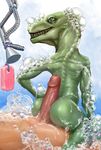  ambiguous_gender anthro armpits bath better_version_at_source bubble dinosaur erection hot_dogging hybrid meandraco nightmare_fuel penis reptile scalie soap 