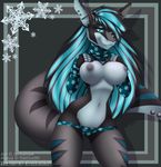  2016 anthro areola big_breasts black_hair black_skin blue_eyes blue_hair blue_skin breasts clothed clothing ear_piercing female fish grey_nipples grey_skin hair jackalope_(artist) long_hair looking_at_viewer marine nipples piercing shark smile solo sweater topless underwear undressing 