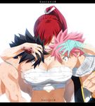  1girl 2boys breasts cleavage erza_scarlet fairy_tail female gaston18 large_breasts long_hair male multiple_boys ponytail 