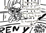  2016 anthro beverage buckteeth clothed clothing coffee cup disney drawing english_text eyewear fan_character female glasses hugh_muskroura inkyfrog lagomorph male mammal maxine_d&#039;lapin music musical_note rabbit restricted_palette skunk solo teeth text zootopia 
