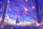  cloud colorful comet dress dutch_angle fantasy from_behind gate grass light_particles long_hair original path road sakimori_(hououbds) scenery silhouette sky solo texture wind 