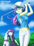  2girls bonbon_(my_little_pony) cap glove golf_club multiple_girls my_little_pony my_little_pony_equestria_girls my_little_pony_friendship_is_magic mystery_mint navel personification scarf tagme uotapo 