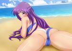  bikini day dirty_pair dirty_pair_flash ecchi_pantsu long_hair open_mouth purple_eyes purple_hair self_upload solo spread_legs swimsuit yuri_(dirty_pair) zel-sama 