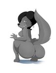  2016 anthro anus black_hair breasts butt canine despicable_me female fur green_eyes grey_fur hair invalid_tag looking_at_viewer looking_back mammal minions nude pose pussy raised_tail scarlet_overkill scrabble007 side_boob smile solo teeth wolf 