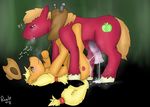  2011 after_sex animal_genitalia animal_penis applejack_(mlp) big_macintosh_(mlp) cum cutie_mark dialogue digital_media_(artwork) duo earth_pony english_text equine equine_penis female feral friendship_is_magic hat horse incest larger_male looking_pleasured male mammal my_little_pony open_mouth penis pony razile size_difference smaller_female text 