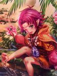  banned_artist barefoot bow cape dress fa facial_mark fire_emblem fire_emblem:_fuuin_no_tsurugi fire_emblem_cipher flower forehead_mark gem grass green_eyes grey_eyes highres jewelry light_rays long_sleeves looking_at_viewer mamkute midori_fuu on_ground one_eye_closed open_mouth orange_dress outdoors pendant pink_hair pointy_ears purple_hair ribbon short_dress short_hair short_over_long_sleeves short_sleeves sitting skirt smile snow soaking_feet soles solo source_request splashing water water_drop wings 