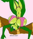  anthro big_breasts blue_eyes breasts brown_hair clothing female hair huge_breasts lizard lying on_back reptile samantha_brooks sarcolopter scalie simple_background solo 