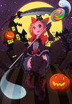  animal black_cat cat halloween highres maruhana moon original scythe 