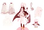  2rott_(peha) :o bag boots cape character_sheet chibi dress fingerless_gloves frilled_dress frills full_body gloves long_hair long_sleeves looking_at_viewer multiple_views original pink_eyes pink_hair profile reflection simple_background twintails very_long_hair white_background 