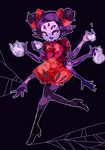  1girl bow extra_arms extra_eyes fangs high_heels insect_girl monster_girl muffet purple_skin ribbon solo spider_girl tea thighhighs undertale 
