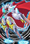  1boy armor bandai cape claws digimon full_armor jesmon male_focus monster no_humans red_cape royal_knights tail weapon 