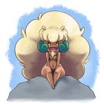  2016 cute_fangs female looking_at_viewer navel nintendo open_mouth plagueofgripes pok&eacute;mon pok&eacute;morph rock sitting smile solo video_games whimsicott wide_hips 