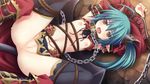  anus aqua_hair arms_up bdsm blush bondage bound breasts bridget_(himegari_dungeon_meister) censored chain game_cg hair_ornament himegari_dungeon_meister horns leash mosaic_censoring navel nipples open_mouth pussy side_ponytail small_breasts solo spread_legs tail thighhighs yakuri yellow_eyes 