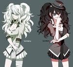  bad_id bad_pixiv_id bandages breasts cleavage danganronpa enoshima_junko eyepatch hat highres kurokuma_(danganronpa) large_breasts long_hair looking_at_viewer multiple_girls necktie personification rondu shirokuma_(danganronpa) simple_background skirt smile spoilers zettai_zetsubou_shoujo 