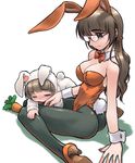  age_difference animal_ears bad_id bad_pixiv_id brown_hair bunny_ears bunny_tail bunnysuit carrot copyright_request glasses high_heels lap_pillow long_hair mature mother_and_daughter multiple_girls nakamura_tetsuya pantyhose shoes sleeping smile tail 