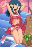  :d blue_eyes blue_hair blush breasts cameltoe cheerleader cleavage from_below gen_2_pokemon happy hikari_(pokemon) lingerie lowres miniskirt navel open_mouth panties pantyshot pee peeing peeing_self pokemoa pokemon pokemon_(creature) pom_poms skirt skirt_lift small_breasts smile socks solo striped striped_panties sudowoodo thighs underboob underwear upskirt wet wet_clothes wet_panties 