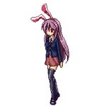  animal_ears animated animated_gif black_legwear bunny_ears full_body kneeling lowres monikano pixel_art purple_hair reisen_udongein_inaba running skirt solo thighhighs touhou transparent_background uniform zettai_ryouiki 