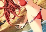  ass_visible_through_thighs beach bikini breasts copyright_request day from_above groin head_out_of_frame large_breasts long_hair lying mitsuki_mantarou navel on_back out_of_frame red_bikini red_hair sand side-tie_bikini solo swimsuit undressing untied untied_bikini water 