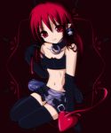  alternate_hairstyle artist_request demon_girl disgaea elbow_gloves etna flat_chest gloves hair_down red_eyes red_hair sitting solo strap_slip tail wings 