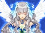  angel_wings closed_eyes flower hair_flower hair_ornament jewelry kagalin long_hair original solo white_hair wings 
