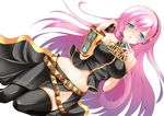  blue_eyes blush hairband highres long_hair megurine_luka nana_(artist) navel pink_hair solo thighhighs vocaloid 