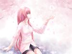  blue_eyes cherry_blossoms komaki_kureha long_hair megurine_luka pink_hair solo vocaloid 