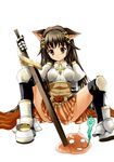  animal_ears armor armored_dress long_hair lord_knight orange_skirt ragnarok_online skirt sword thighhighs weapon yamishin 