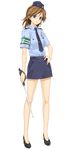  absurdres blue_eyes breasts brown_hair daimonji_yu full_body happoubi_jin hat high_heels highres miniskirt necktie pencil_skirt police police_uniform policewoman shoes skirt small_breasts solo standing tire_marking_tool transparent_background uniform zettai_shougeki 