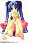  bikini blushing feet food highres hiro_suzuhira long_hair rgb scan twin_tails 