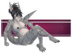  2016 alpha_channel anthro archery_(artist) areola belly big_belly big_breasts black_hair breasts butt claws female fish green_eyes grey_nipples grey_skin hair long_hair looking_at_viewer marine nipples nude ponytail pregnant purple_background shark sharp_teeth simple_background sitting smile solo stripes teeth toe_claws 
