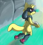  ambiguous_gender butt canine mammal morning nintendo pawpads pok&eacute;mon riolu rvlis shiny shiny_pok&eacute;mon solo tired video_games 