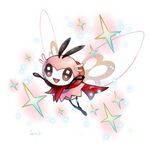  alternate_color antennae bug flying gen_7_pokemon hashibi_rokou highres insect insect_wings looking_at_viewer no_humans open_mouth pokemon pokemon_(creature) red_scarf ribombee scarf shiny_pokemon signature simple_background smile solo sparkle sparkling_eyes white_background wings 